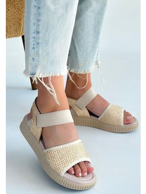 Getittir Jake Bej Hasır Cilt Sandalet - Lisinya
