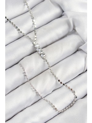 Getittir Pirinç Zirkon Taşlı Ezme Zincirli Model Gümüş Renk Y Kolye - Lisinya
