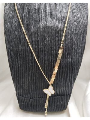 Mumicemum Kadın Kelebek Figürlü Çelik Kolye Altın Kaplamalı