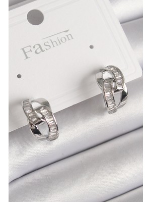 Getittir Pirinç Gümüş Renk Zirkon Taşlı Zincir Model Kadın Küpe - Lisinya