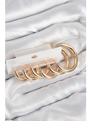 Getittir Pirinç Halka Model Gold Renk Kadın Set Küpe - Lisinya