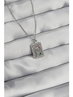 Getittir 316L Çelik Zincir Gümüş Renk Renkli Zirkon Taşlı Vintage Kolye - Lisinya