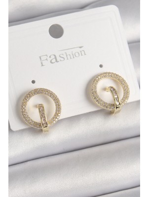 Getittir Pirinç Gold Renk Zirkon Taşlı Halka Model Kadın Küpe - Lisinya
