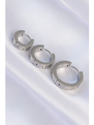 Getittir 316L Çelik Gümüş Renk Model 3lü Halka Küpe - Lisinya