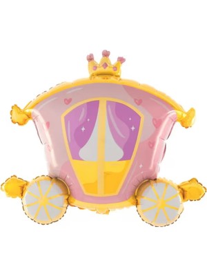 Parti Sürprizi Taçlı Prenses Arabası Pembe Folyo Balon 1 Adet
