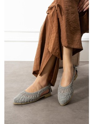 Moda Ayra Aira Kadın Dantel Detaylı Arkası Açık Rahat Örgü Nakışlı Hasır Babet