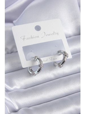 Getittir Gümüş Renk Zirkon Taşlı Halka Model Pirinç Kadın Küpe - Lisinya