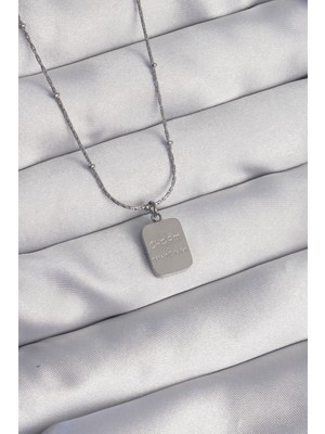 Getittir 316L Çelik Gümüş Renk Kare Charm Model Kolye - Lisinya
