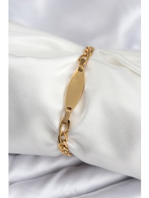 Getittir 316L Çelik Gold Renk Oval Yazı Yazmaya Uygun Kadın Bileklik - Lisinya