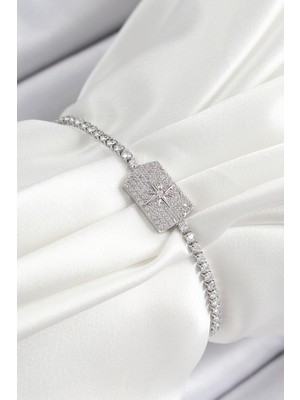 Getittir Pirinç Zirkon Taşlı Kutup Yıldızı Model Gümüş Renk Asansörlü Kadın Bileklik - Lisinya