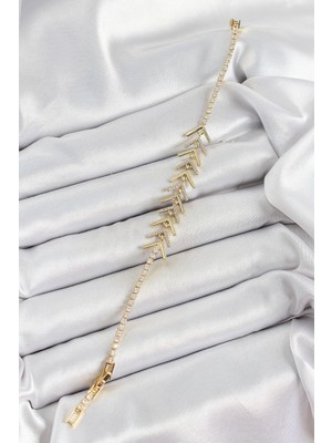 Getittir Pirinç Gold Renk Zirkon Taşlı Balık Sırtı Kadın Bileklik - Lisinya