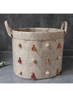 Getittir Katlanabilir Çok Amaçlı Ponponlu Yuvarlak Düzenleyici Saklama Kutusu Organizer Keçe (Mini Boy) - 03785 ( Lisinya )