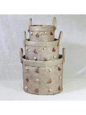 Getittir Katlanabilir Çok Amaçlı Ponponlu Yuvarlak Düzenleyici Saklama Kutusu Organizer Keçe Set ( Lisinya )