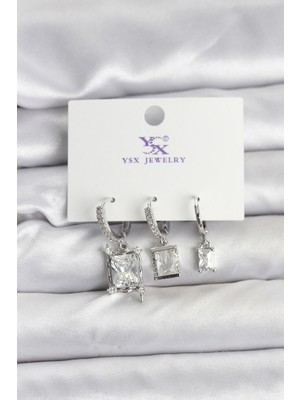 Getittir Gümüş Renk Zirkon Taşlı Kadın Küpe - Lisinya