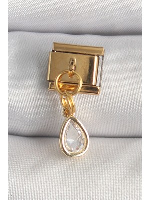 Getittir 316L Çelik Gold Renk Sallantı Damla Zirkon Taşlı Nomination Charm - Lisinya