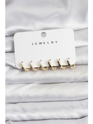 Getittir Gold Renk Pirinç Minimal Petek Detaylı Kadın Küpe Seti - Lisinya