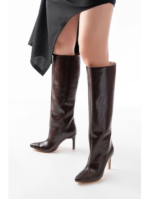 Pazarcan SYT-2004 Kahverengi Kroko Günlük Bayan Çizme