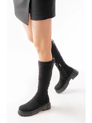 Pazarcan 812-2291 Siyah Süet Fermuarlı Günlük Kadın Çizme
