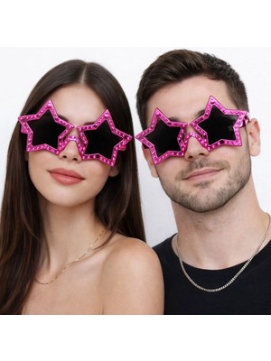 Getittir Fuşya Renk Disko Yıldızı Retro Parti Gözlüğü 16X7 cm - Lisinya