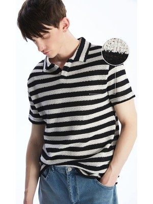 Lc Waikiki Yeni Sezon Polo Yaka Kısa Kollu Çizgili Erkek Dokulu Tişört