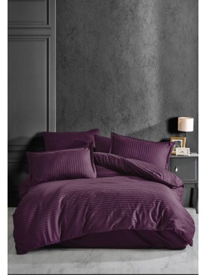 Wovna Çizgili Tek Kişilik Saten Nev Takımı Mor