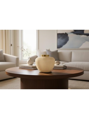 Bosso Model 3012 Krem Dekoratif Cam Vazo 33X28 cm Modern Renkli Tasarım Salon Ofis Ev Dekoru Çiçekçilik Obje Sunumu