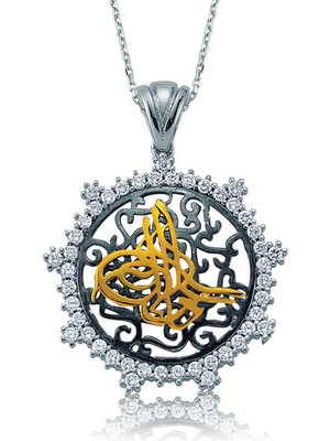 Tuncel Store 925 Ayar Gümüş Taşlı Tuğra Kadın Gümüş Kolye PT2610250 (945)