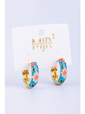 Normadia Renkli Mineli Çiçek Desenli Halka Küpe, Şık ve Zarif Tasarım