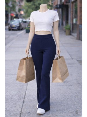 Belpa Kadın Ispanyol Paça Fitilli Yüksek Bel Toparlayıcı Tayt Curve Büyük Beden