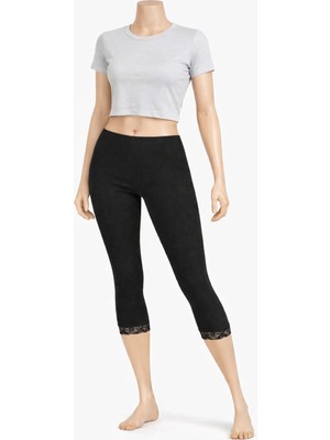 Belpa Diz Altı Dantell Pamuklu Tayt,penye Tayt, Kapri Tayt %100 Pamuklu Büyük Beden Tayt Tekli Paket