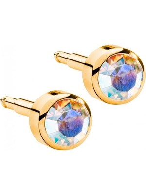 Normadia Steril Kulak Delme Küpesi, Gold Parlayan Taşlı, Güvenli ve Şık Tasarım