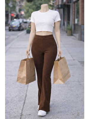 Belpa Kadın Ispanyol Paça Fitilli Yüksek Bel Toparlayıcı Tayt Curve Büyük Beden