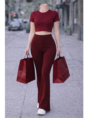 Belpa Kadın Ispanyol Paça Fitilli Yüksek Bel Toparlayıcı Tayt Curve Büyük Beden