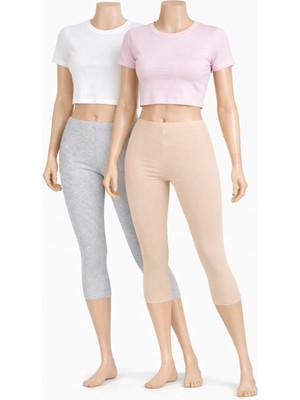 Belpa Diz Altı Pamuklu Penye Tayt, Likralı Tayt, Kapri Tayt,, Büyük Beden Tayt %95 Pamuklu %5 2'li Paket