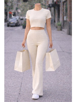 Belpa Kadın Ispanyol Paça Fitilli Yüksek Bel Toparlayıcı Tayt Curve Büyük Beden