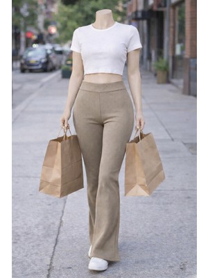 Belpa Kadın Ispanyol Paça Fitilli Yüksek Bel Toparlayıcı Tayt Curve Büyük Beden