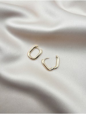 Normadia Ince Zarif Çelik Dikdörtgen Kadın Küpe, 14K Gold Renk, Şık Takı