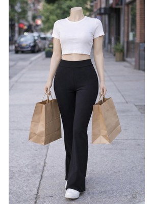 Belpa Kadın Ispanyol Paça Fitilli Yüksek Bel Toparlayıcı Tayt Curve Büyük Beden