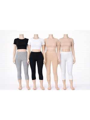 Belpa Diz Altı %100 Pamuklu Penye Tayt, Büyük Beden Tayt, Kapri Tayt 4 Renkli Paket