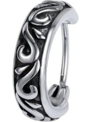 Normadia Vintage Tribal Oval Çelik Erkek Tekli Küpe, Modern ve Şık Tasarım