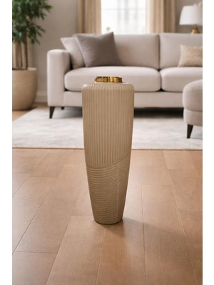 Bosso Model 3175 Krem Dekoratif Cam Vazo 21X57 cm Modern Renkli Tasarım Salon Ofis Ev Dekoru Çiçekçilik Obje Sunumu