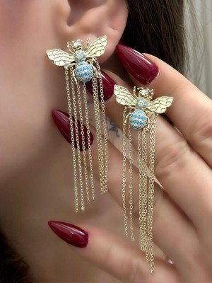 Normadia Şık Çelik Zincirli Sallantılı Arı Küpe, Modern ve Hafif Tasarım