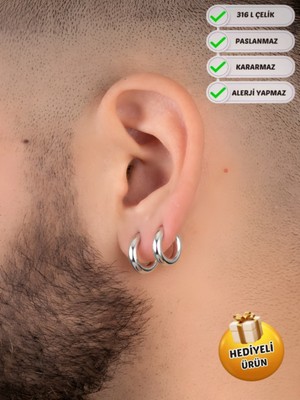 Normadia Şık 10MM Unisex Cerrahi Çelik Halka Küpe, Gümüş Renk, Modern Tasarım