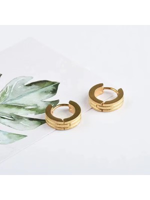 Normadia Minimal Çelik 3 Şeritli Kumlu Halka Küpe, 1,3 Cm, Şık ve Dayanıklı