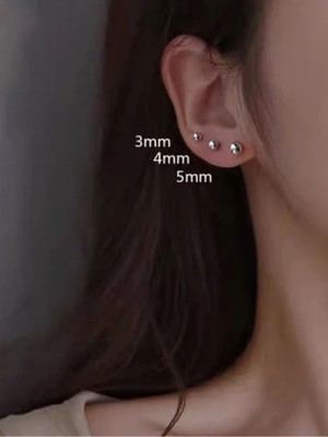 Normadia Cerrahi Çelik Üç Çift Düz Toplu Küpe, 3mm-5mm Farklı Boylar