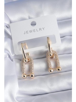 Normadia Altın Renk Zirkon Taşlı Kadın Çelik Küpe, Şık ve Zarif Tasarım