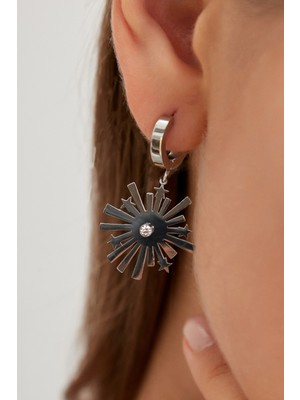 Normadia Kadın Yıldızlı Boncuklu Zirkon Taşlı Çelik Gümüş Kaplama Klipsli Küpe