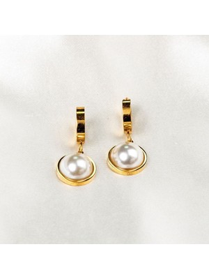 Normadia Parlak Çelik Inci Gold Küpe Çift, Şık ve Zarif Tasarım