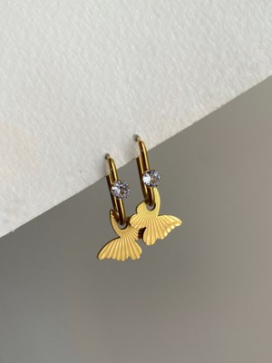 Normadia Parlak Çelik Gold Taşlı Kelebek Mers Model Tamara Küpe