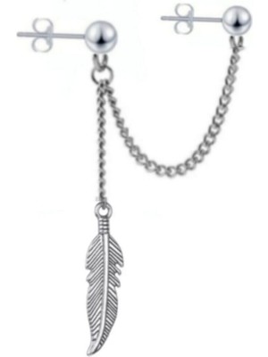 Normadia Şık 2'li Tüy Sallantılı Zincirli Top Küpe Seti